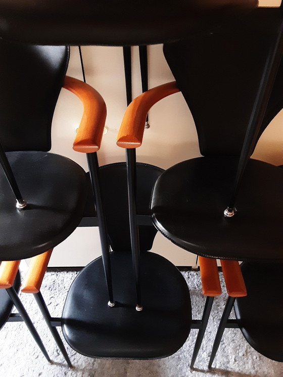 Image 1 of 6x Arrben Italy Chairs With Continuous Wooden Armrests