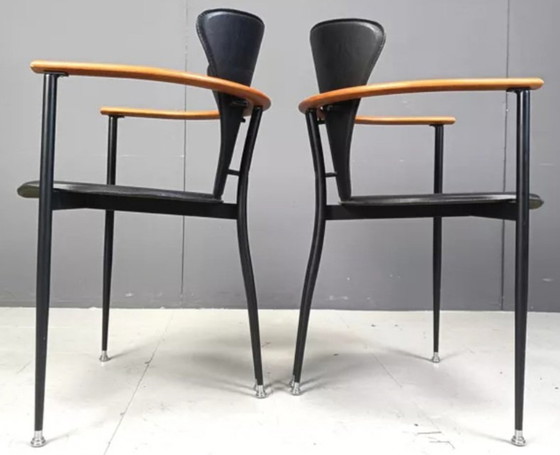 Image 1 of 6x Arrben Italy Chairs With Continuous Wooden Armrests