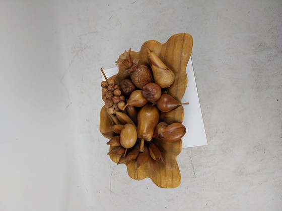 Image 1 of 1 X Teak Fruit Bowl O.A. Bananas Grapes Pineapples. 1970'S