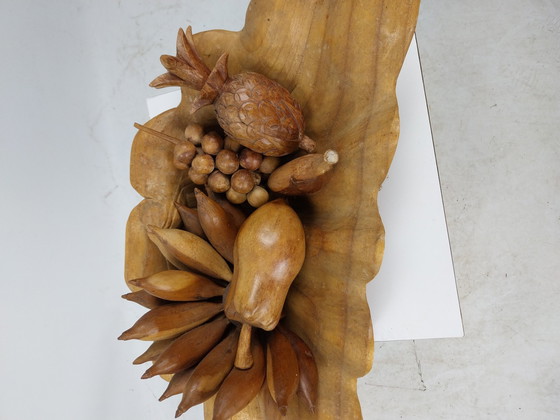 Image 1 of 1 X Teak Fruit Bowl O.A. Bananas Grapes Pineapples. 1970'S