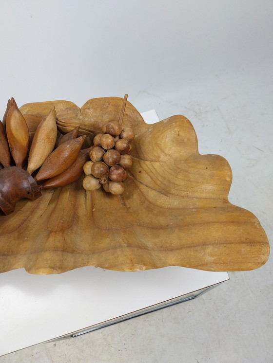 Image 1 of 1 X Teak Fruit Bowl O.A. Bananas Grapes Pineapples. 1970'S