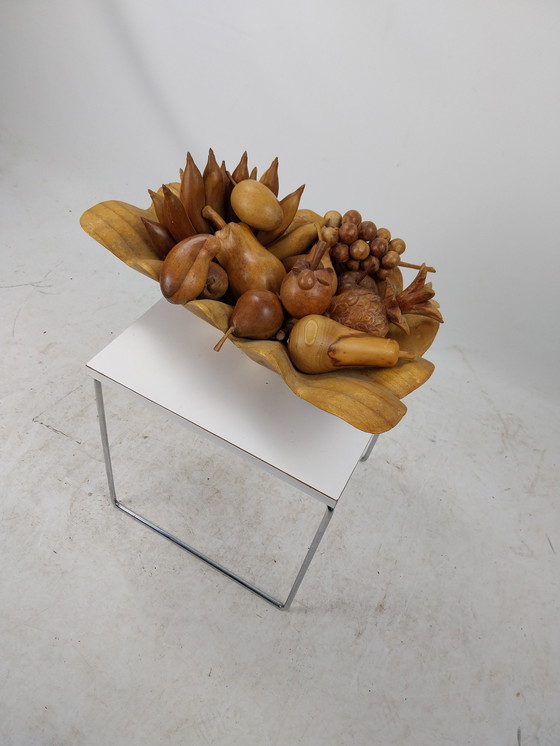 Image 1 of 1 X Teak Fruit Bowl O.A. Bananas Grapes Pineapples. 1970'S