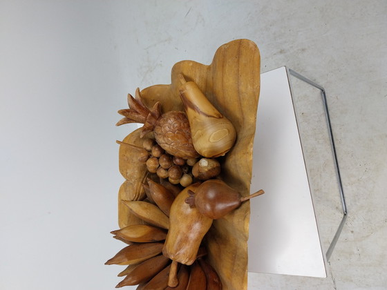 Image 1 of 1 X Teak Fruit Bowl O.A. Bananas Grapes Pineapples. 1970'S