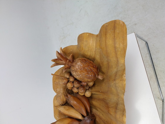 Image 1 of 1 X Teak Fruit Bowl O.A. Bananas Grapes Pineapples. 1970'S