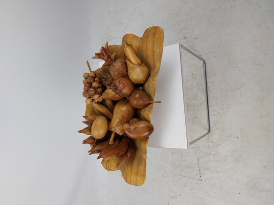 Image 1 of 1 X Teak Fruit Bowl O.A. Bananas Grapes Pineapples. 1970'S