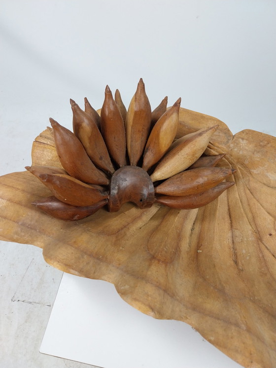 Image 1 of 1 X Teak Fruit Bowl O.A. Bananas Grapes Pineapples. 1970'S