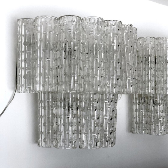 Image 1 of Pair of vintage sconces in transparent Murano glass and brass, Italy 1960