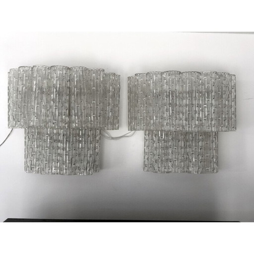Pair of vintage sconces in transparent Murano glass and brass, Italy 1960