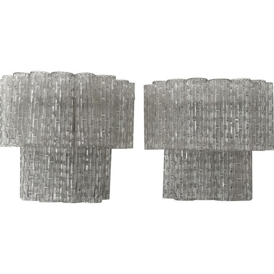 Image 1 of Pair of vintage sconces in transparent Murano glass and brass, Italy 1960