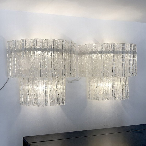 Image 1 of Pair of vintage sconces in transparent Murano glass and brass, Italy 1960