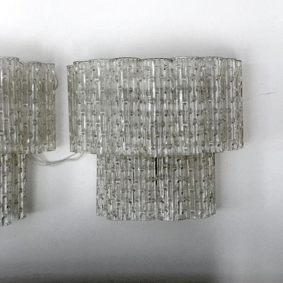Image 1 of Pair of vintage sconces in transparent Murano glass and brass, Italy 1960