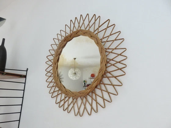 Image 1 of Large Rattan Sun Mirror From The South Of France 60's