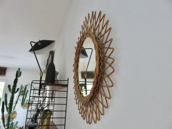 Image 1 of Large Rattan Sun Mirror From The South Of France 60's