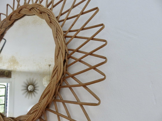 Image 1 of Large Rattan Sun Mirror From The South Of France 60's