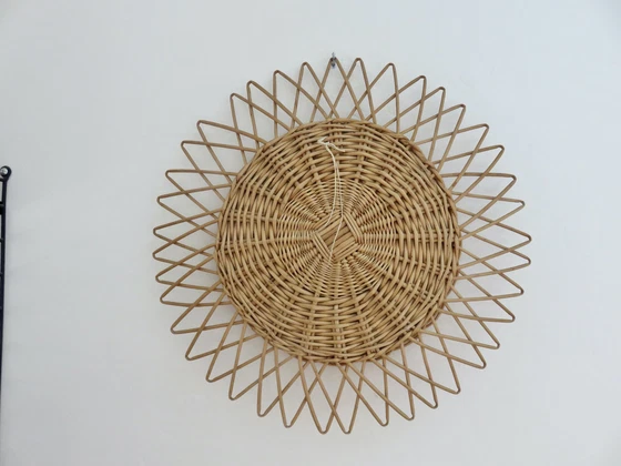 Image 1 of Large Rattan Sun Mirror From The South Of France 60's