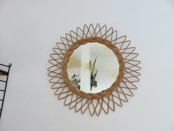 Image 1 of Large Rattan Sun Mirror From The South Of France 60's