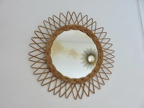 Image 1 of Large Rattan Sun Mirror From The South Of France 60's