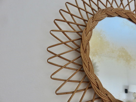 Image 1 of Large Rattan Sun Mirror From The South Of France 60's