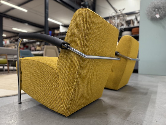 Image 1 of 2 Leolux Scylla Armchairs Fabric Yellow Black Armrests