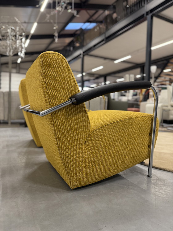 Image 1 of 2 Leolux Scylla Armchairs Fabric Yellow Black Armrests