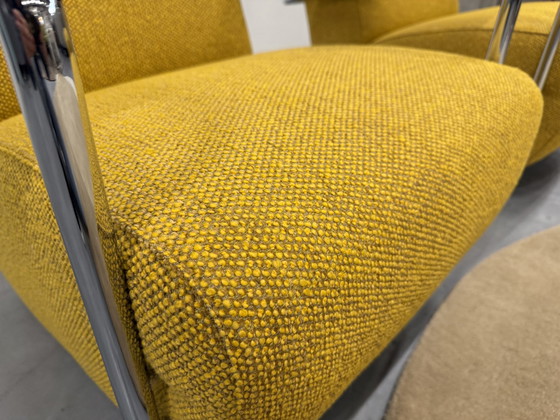 Image 1 of 2 Leolux Scylla Armchairs Fabric Yellow Black Armrests