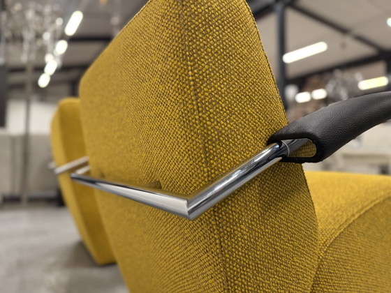 Image 1 of 2 Leolux Scylla Armchairs Fabric Yellow Black Armrests