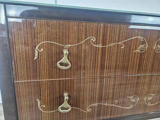 Image 1 of Mid-Century Chest Of Drawers With Blue Glass And Four Drawers