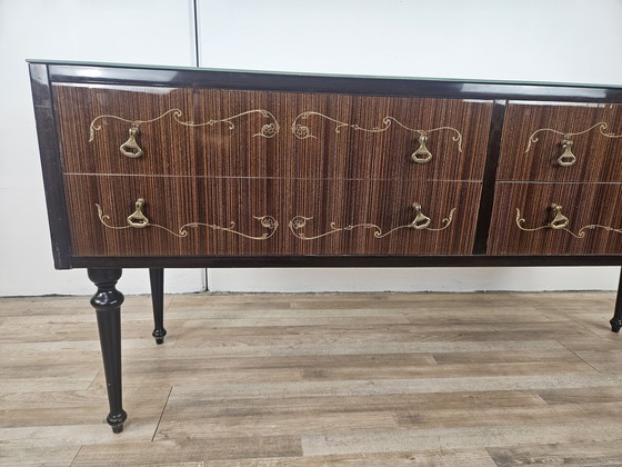 Image 1 of Mid-Century Chest Of Drawers With Blue Glass And Four Drawers