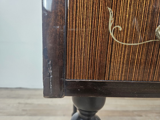 Image 1 of Mid-Century Chest Of Drawers With Blue Glass And Four Drawers