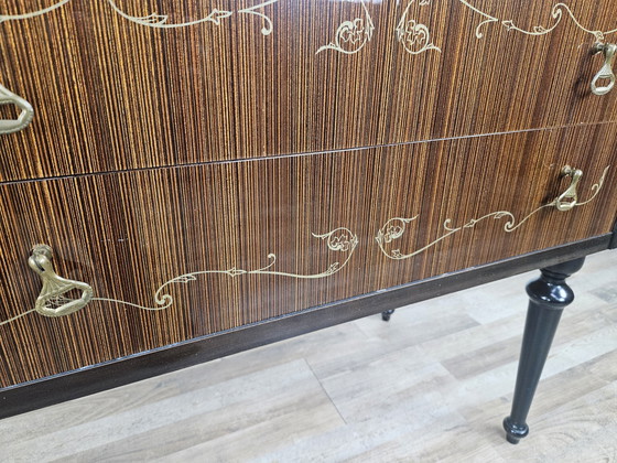 Image 1 of Mid-Century Chest Of Drawers With Blue Glass And Four Drawers