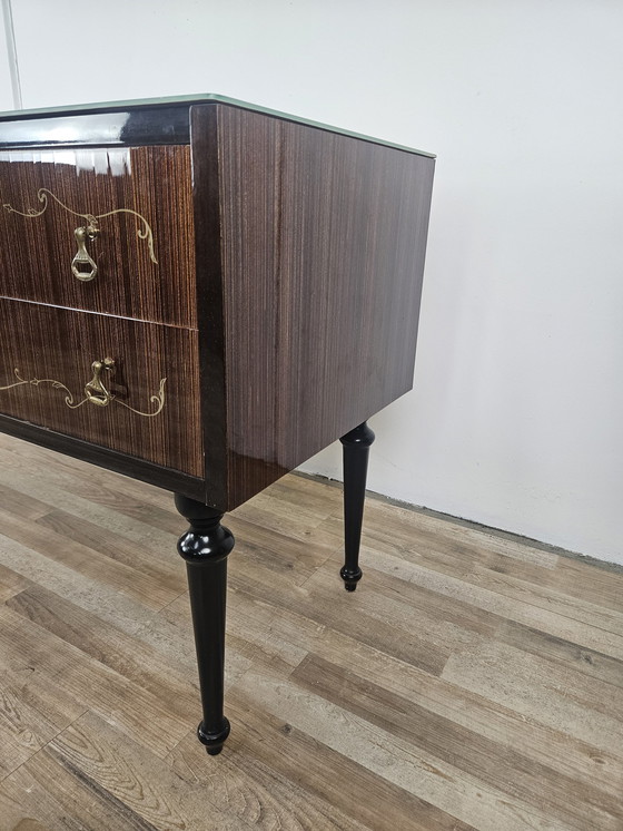 Image 1 of Mid-Century Chest Of Drawers With Blue Glass And Four Drawers