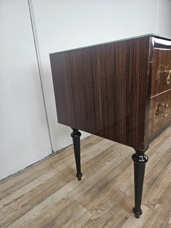 Image 1 of Mid-Century Chest Of Drawers With Blue Glass And Four Drawers