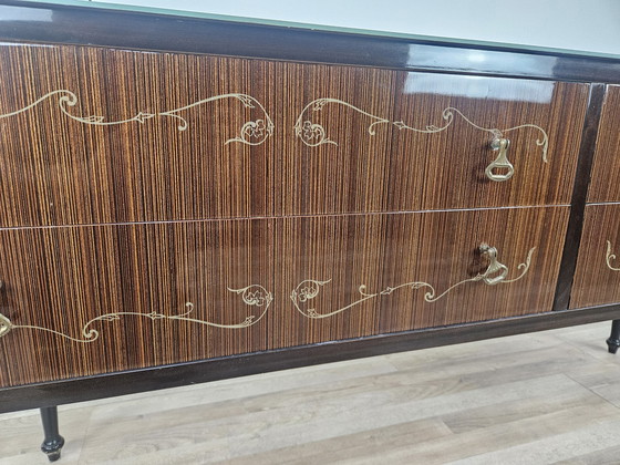 Image 1 of Mid-Century Chest Of Drawers With Blue Glass And Four Drawers