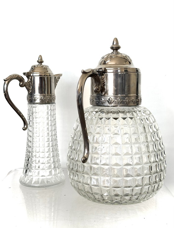 Image 1 of Caraffe vintage anni '50, caraffa in argento placcato, cristallo, Italia 