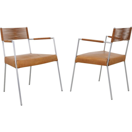 Image 1 of Pair of vintage leather and stainless steel chairs by Gerard Van Den Berg, 1990