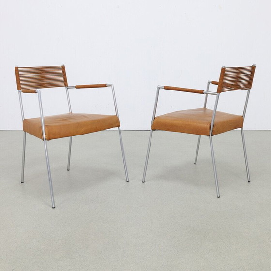 Image 1 of Pair of vintage leather and stainless steel chairs by Gerard Van Den Berg, 1990