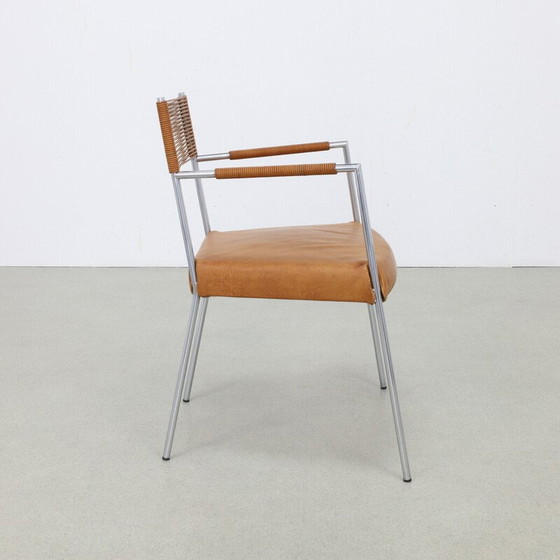 Image 1 of Pair of vintage leather and stainless steel chairs by Gerard Van Den Berg, 1990