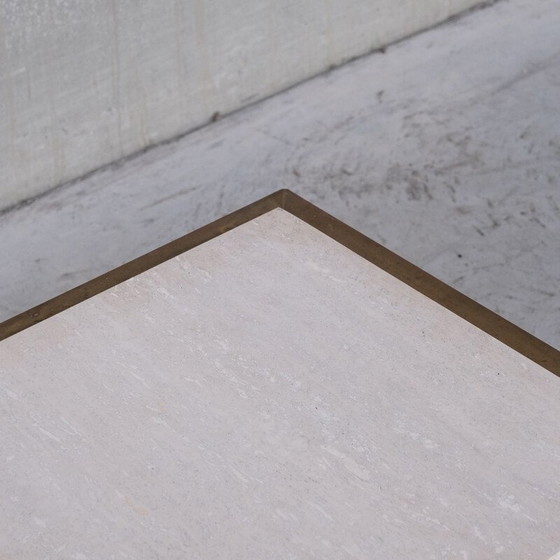 Image 1 of Tavolino da caffè vintage in travertino e ottone, Francia 1960