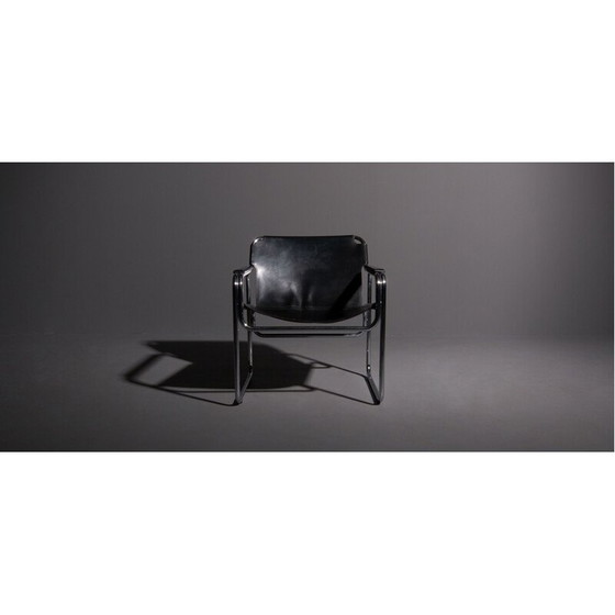 Image 1 of Vintage Tube chair with seat and armrests black saddle leather 1960s