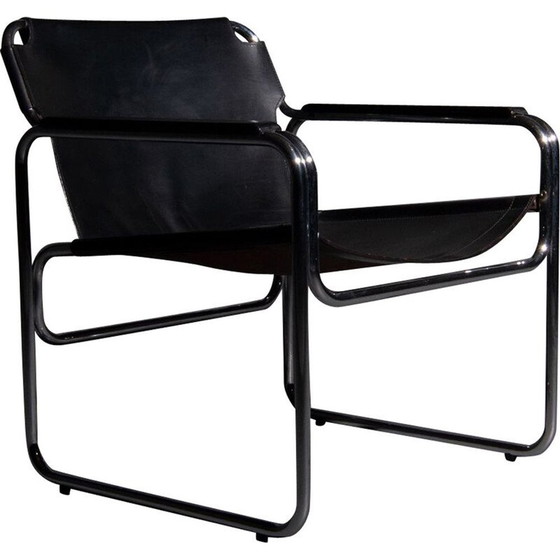 Image 1 of Vintage Tube chair with seat and armrests black saddle leather 1960s