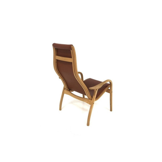 Image 1 of Vintage armchair in beech and brown leather by Lamino and Yngve Ekström for Swedese, Sweden 1970
