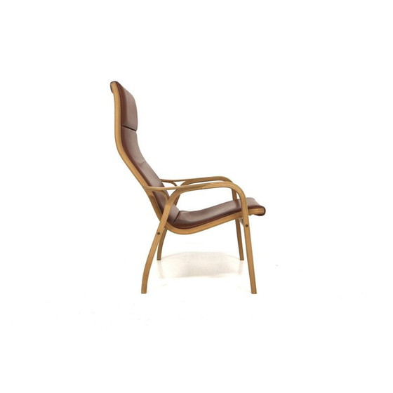 Image 1 of Vintage armchair in beech and brown leather by Lamino and Yngve Ekström for Swedese, Sweden 1970