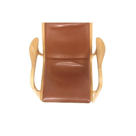 Image 1 of Vintage armchair in beech and brown leather by Lamino and Yngve Ekström for Swedese, Sweden 1970