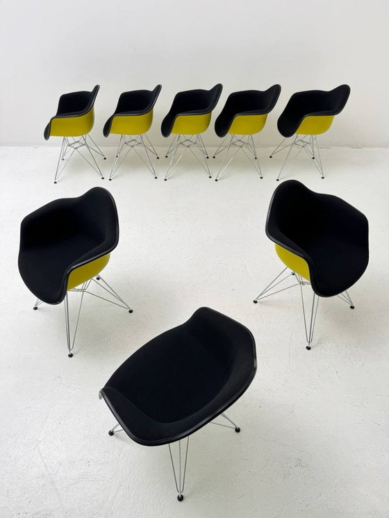 Image 1 of Set of 9 Vitra Eames Plastic Armchair Dar with full upholstery