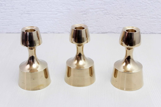 Set Of 3 Scandinavian Brass Candleholders 1970