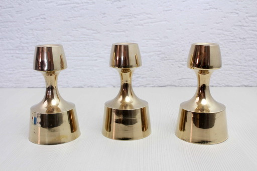 Set Of 3 Scandinavian Brass Candleholders 1970