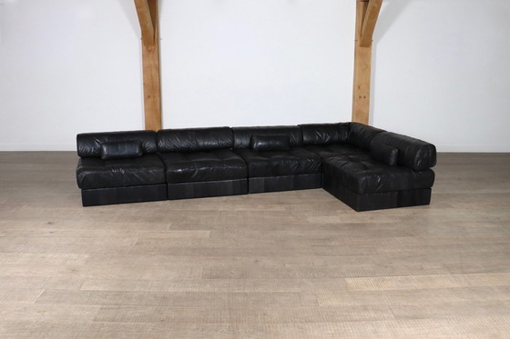 Image 1 of De Sede Ds-88 Modular Sofa In Black Patchwork Leather, Switzerland 1970S