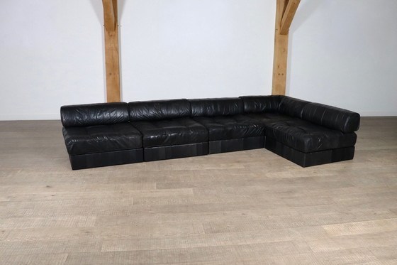 Image 1 of De Sede Ds-88 Modular Sofa In Black Patchwork Leather, Switzerland 1970S