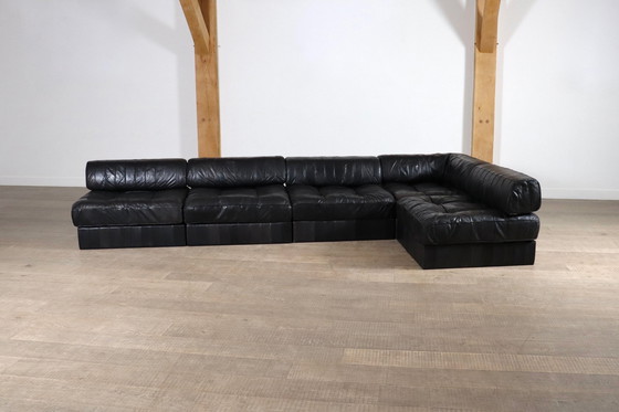 Image 1 of De Sede Ds-88 Modular Sofa In Black Patchwork Leather, Switzerland 1970S