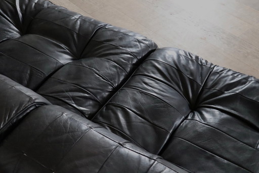 De Sede Ds-88 Modular Sofa In Black Patchwork Leather, Switzerland 1970S